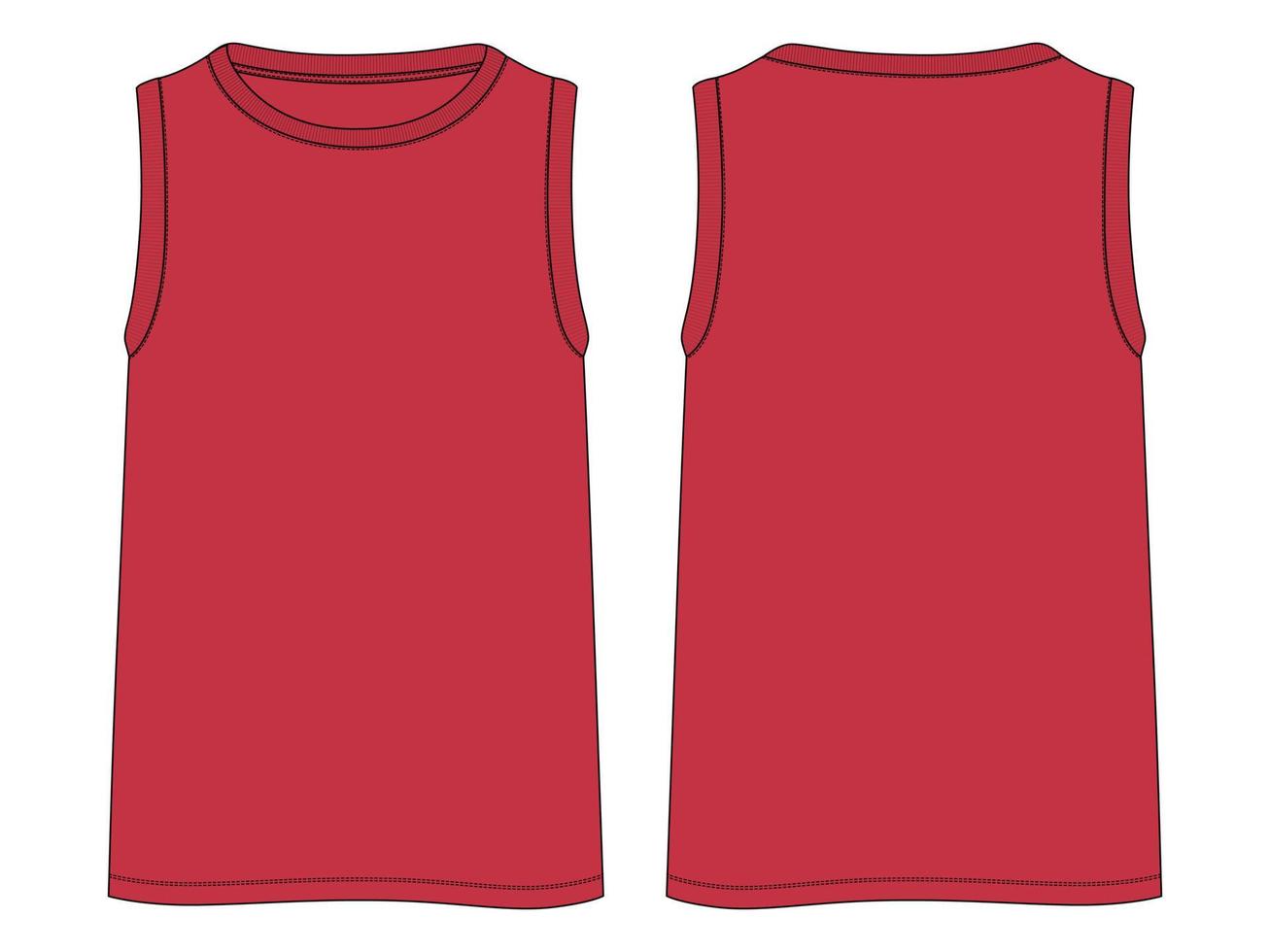 Tank Tops Technical Fashion flat sketch vector illustration Red color  template Front and back views. Apparel tank tops mock up for men's and boys.