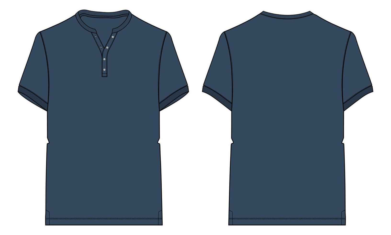 Short sleeve T shirt with pocket Technical Fashion flat sketch vector illustration Navy blue color template front and back views. Apparel design mock up card. Easy edit and customizable.