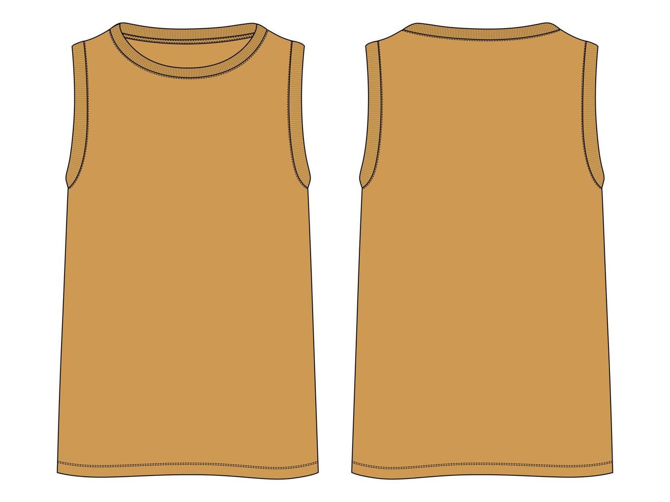 Tank Tops Technical Fashion flat sketch vector illustration Yellow Color template Front and back views. Apparel tank tops mock up for men's and boys.