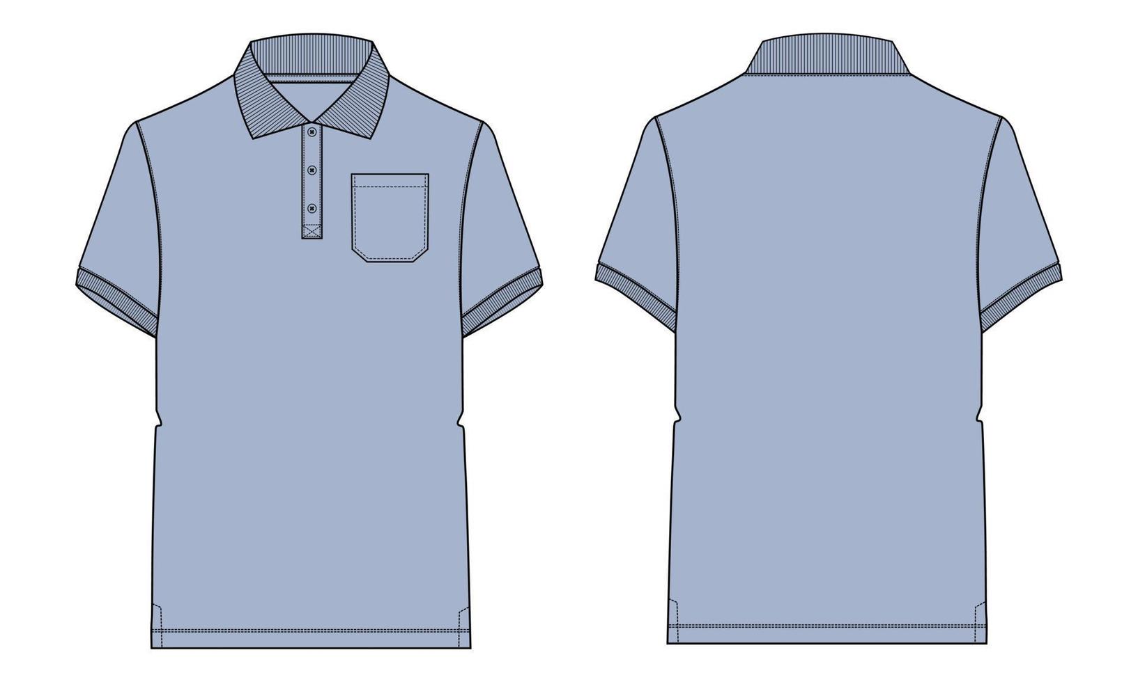 Short sleeve polo shirt Technical fashion flat sketch vector illustration template Front and back views. Apparel Design Mock up. Easy edit and customizable