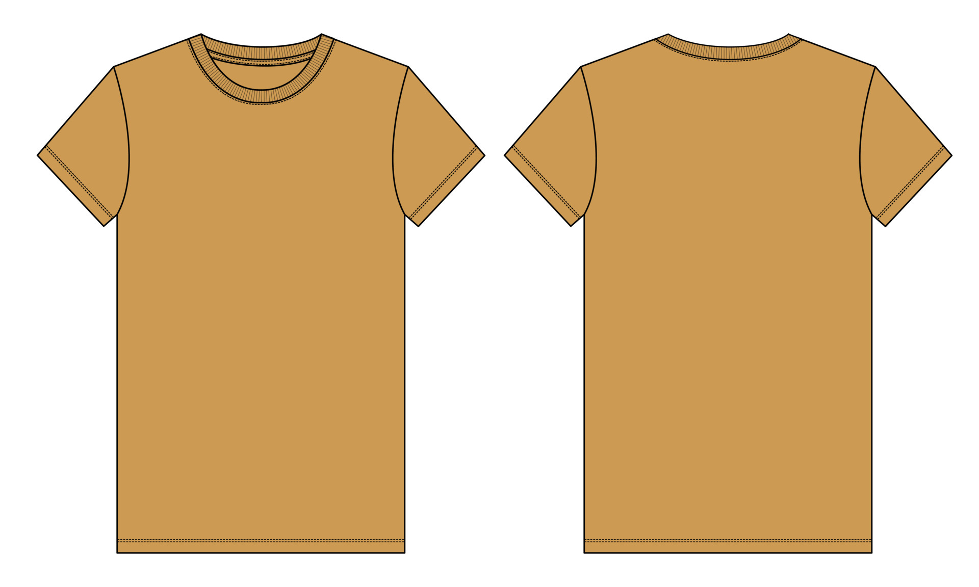 Short sleeve T shirt technical fashion Flat Sketch Yellow color