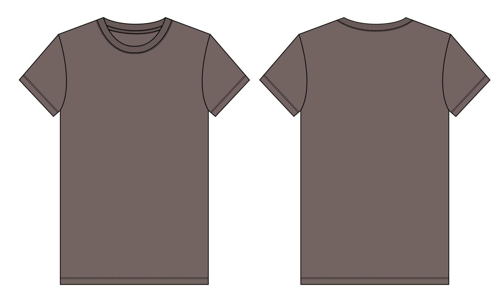 Short sleeve T shirt technical fashion Flat Sketch Khaki color Template