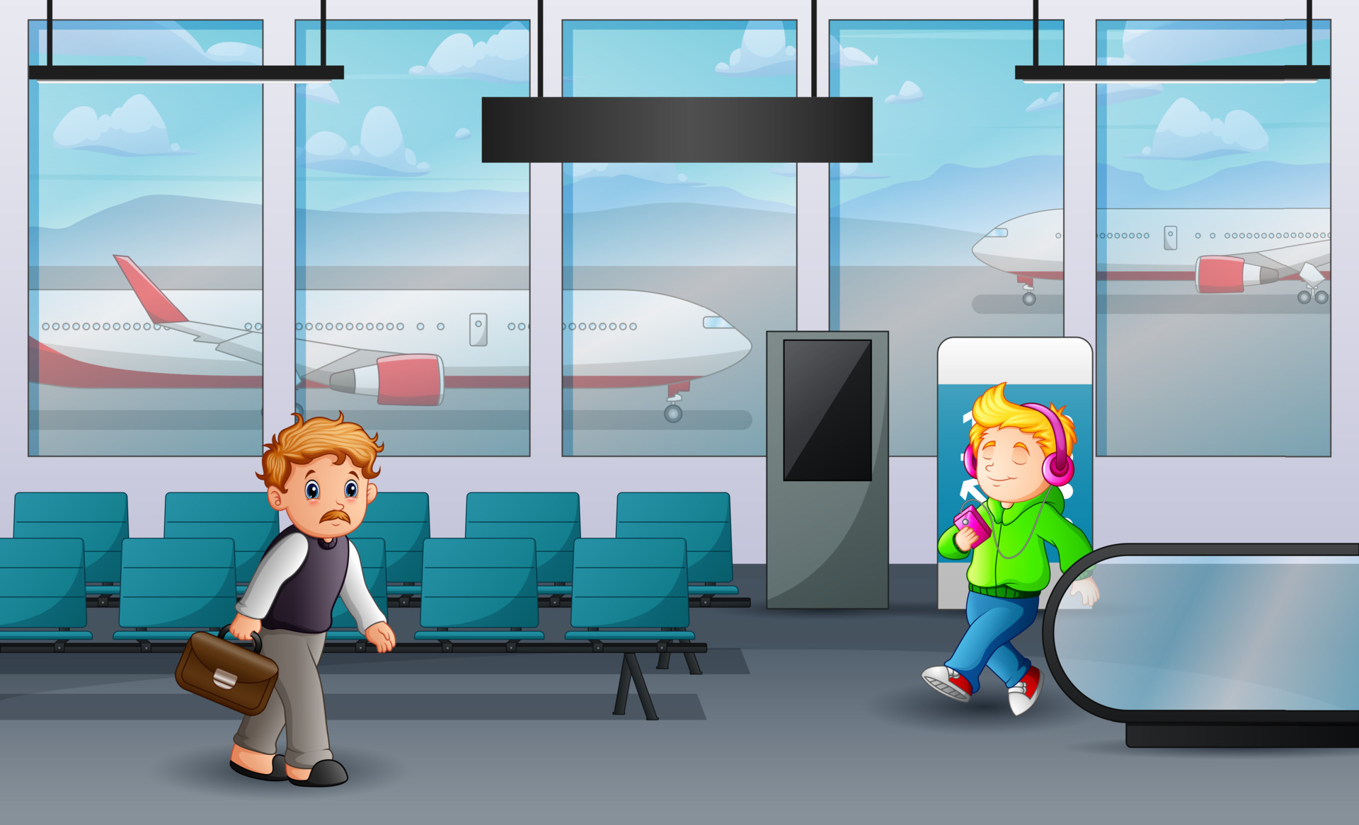 Cartoon illustration of people at airport terminal 7159524 Vector Art
