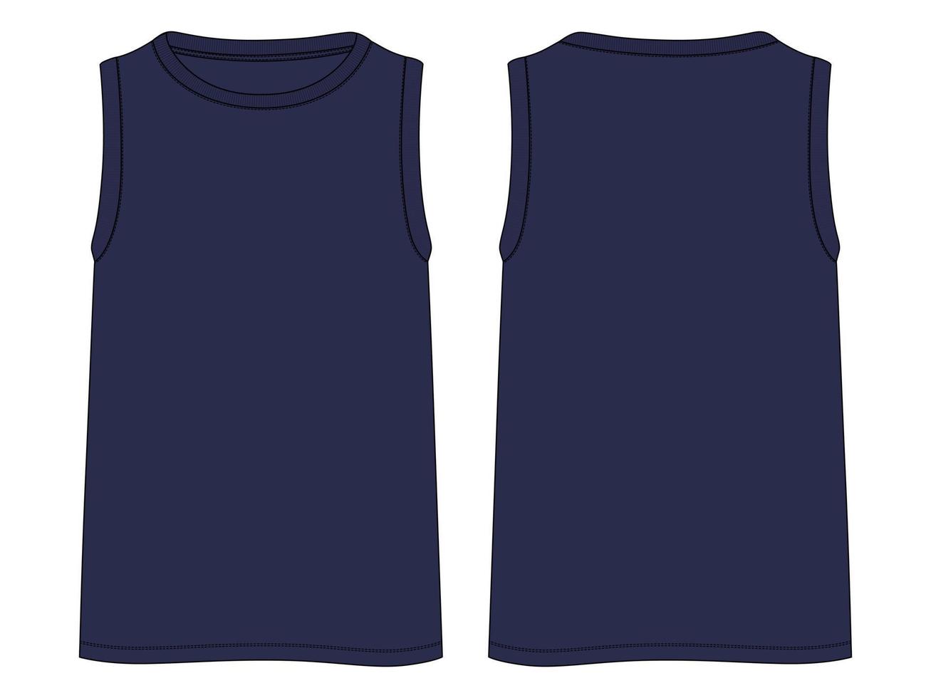 Tank Tops Technical Fashion flat sketch vector illustration Navy color template Front and back views. Apparel tank tops mock up for men's and boys.