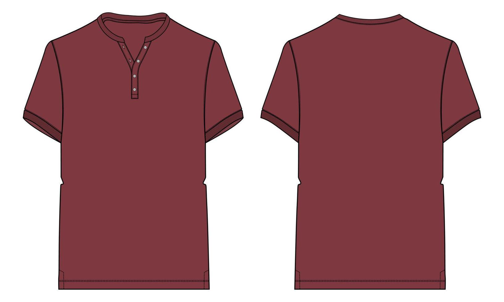 Short sleeve T shirt with pocket Technical Fashion flat sketch vector illustration Red color template front and back views. Apparel design mock up card. Easy edit and customizable.