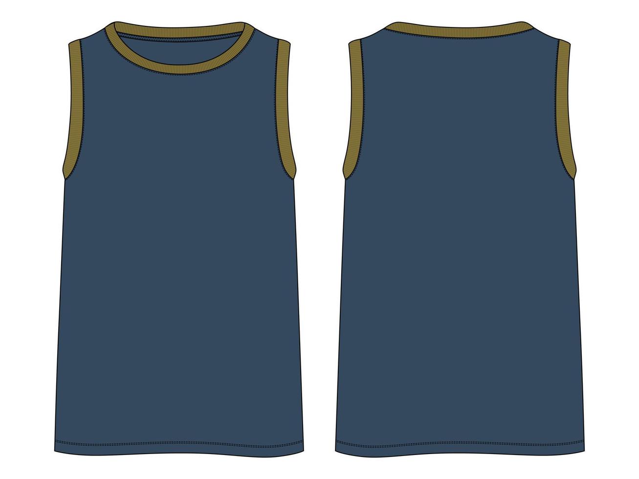 Tank Tops Technical Fashion flat sketch vector illustration navy blue Color template Front and back views. Apparel tank tops mock up for men's and boys.