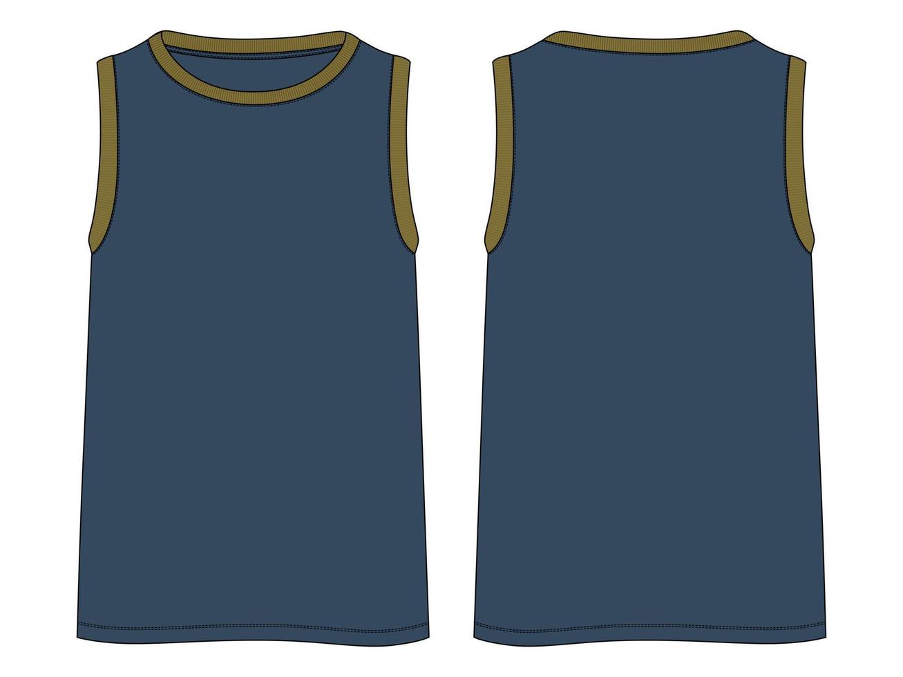 tank tops moda técnica boceto plano ilustración vectorial plantilla de color azul marino vistas frontal y posterior. camisetas sin mangas de ropa simuladas para hombres y niños. vector