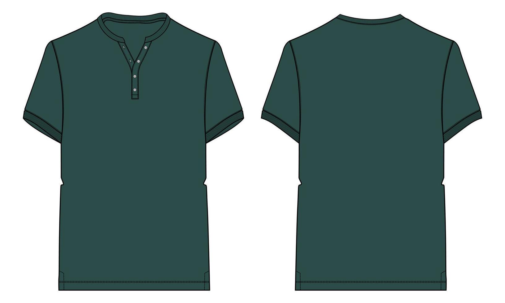 Short sleeve T shirt with pocket Technical Fashion flat sketch vector illustration Green color template front and back views. Apparel design mock up card. Easy edit and customizable.