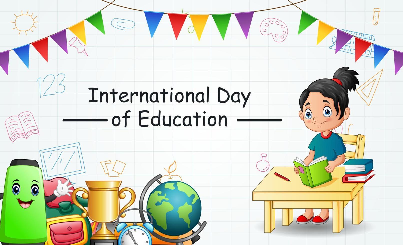 día internacional de la educación con el aprendizaje de niños inteligentes vector