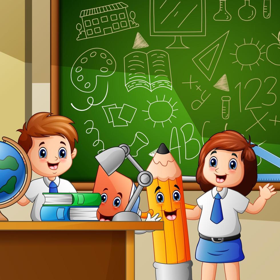 Cartoon illustration of the student in the class room vector