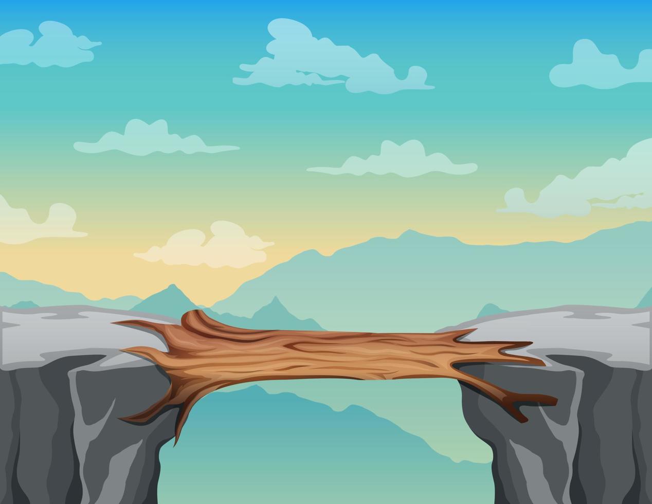 Log bridge between mountains above cliff in rock peaks landscape vector