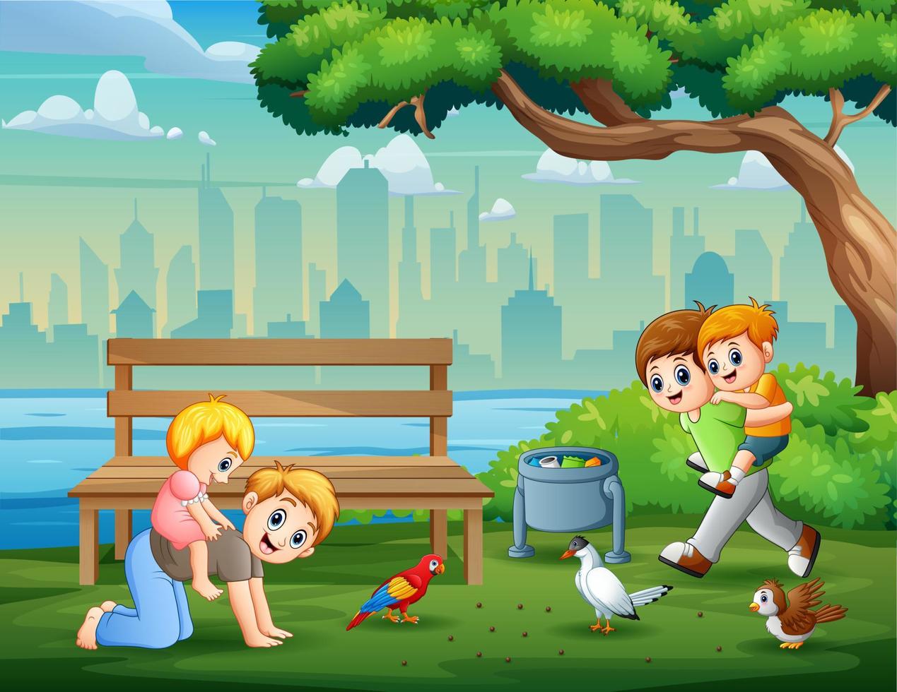 Cartoon of fathers and sons having in the park vector