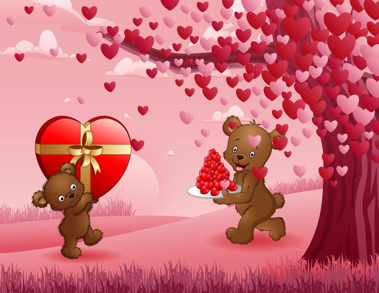 Valentines day concept with bear holding a heart for you vector