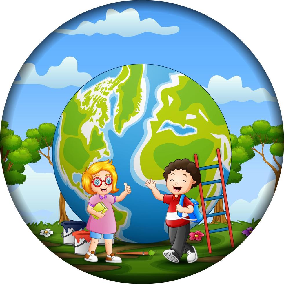 Happy school children in a circular frame vector