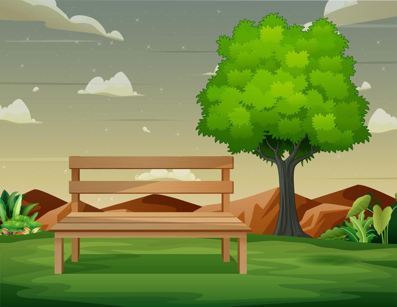 escena de fondo con un banco de madera y un árbol en medio de la naturaleza vector