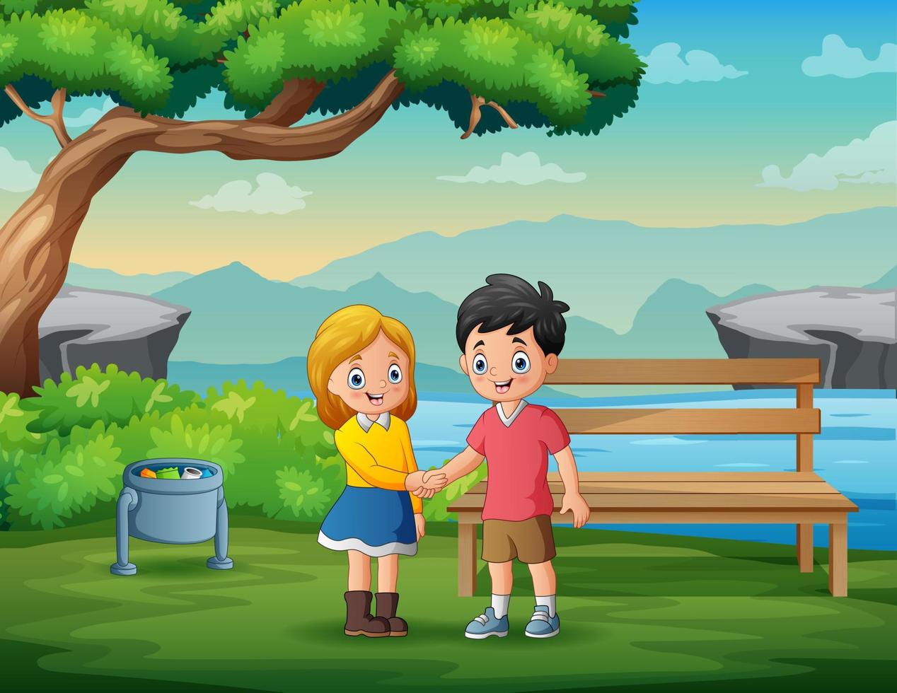 Illustration of two teenagers getting to know each other in the park vector