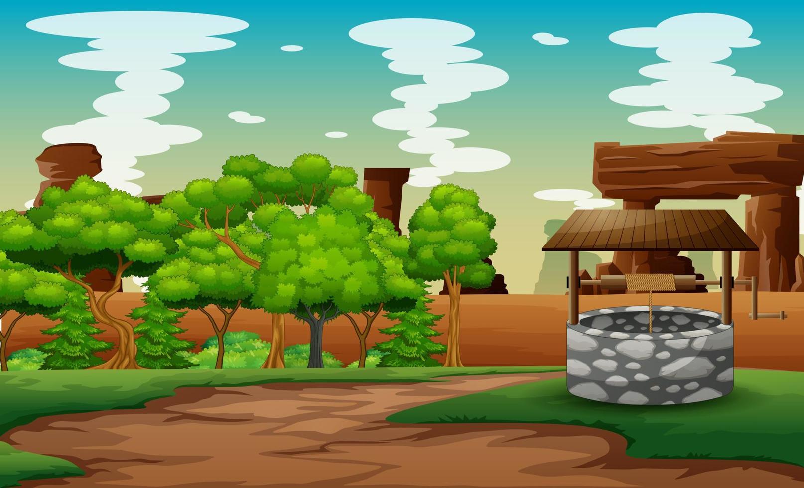 antiguo pozo de piedra con agua potable en Green Hill vector