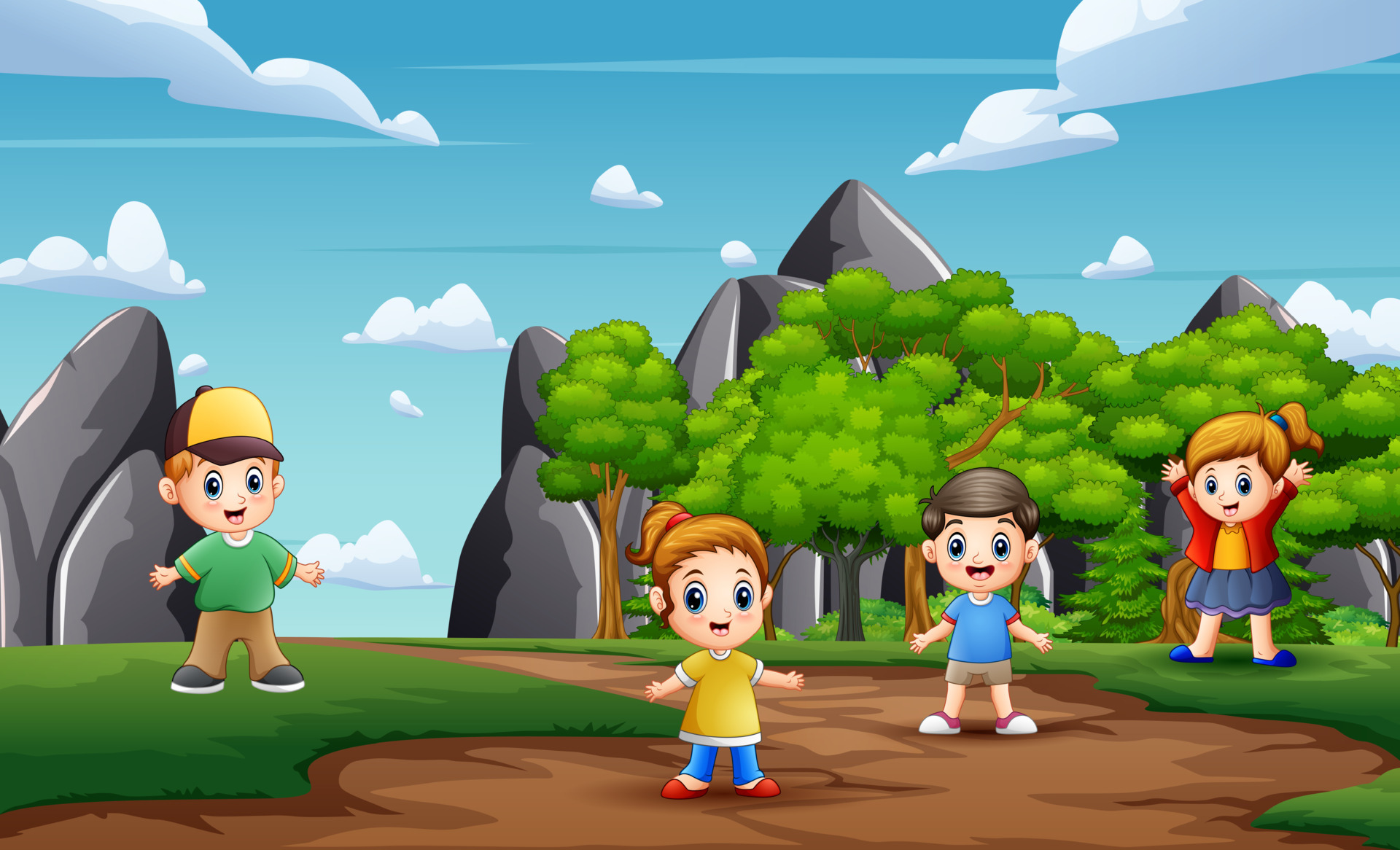 Cartoon of children in the nature background 7159720 Vector Art at Vecteezy