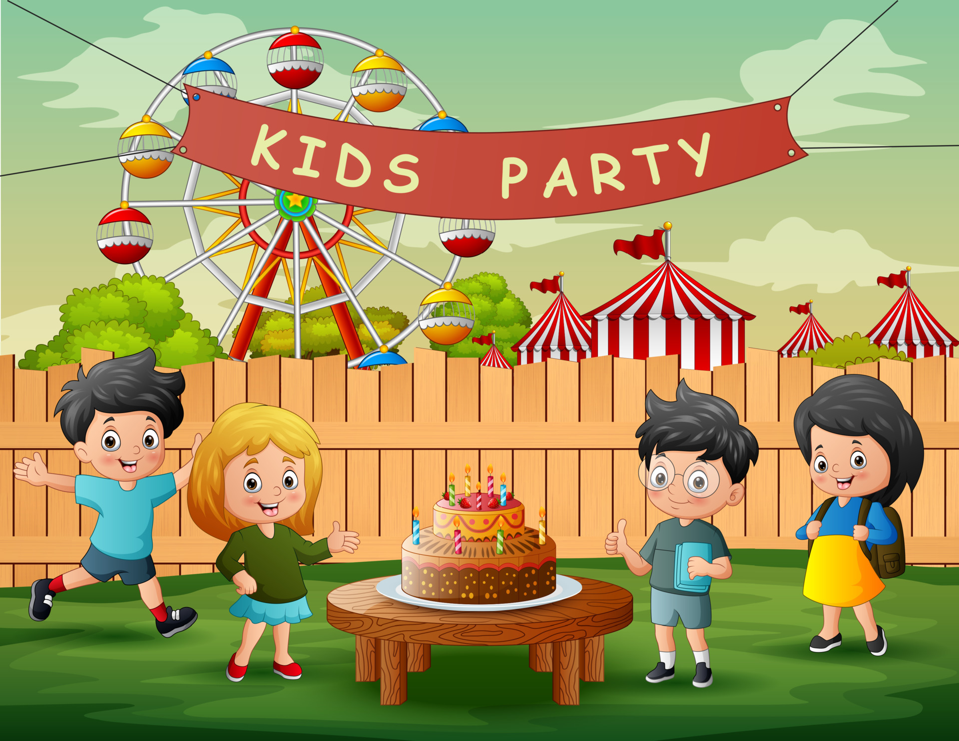 Cartoon the children at a birthday party in the backyard 7159738 Vector Art at Vecteezy Cartoon the children at a birthday party in the backyard 7159738 Vector Art at Vecteezy