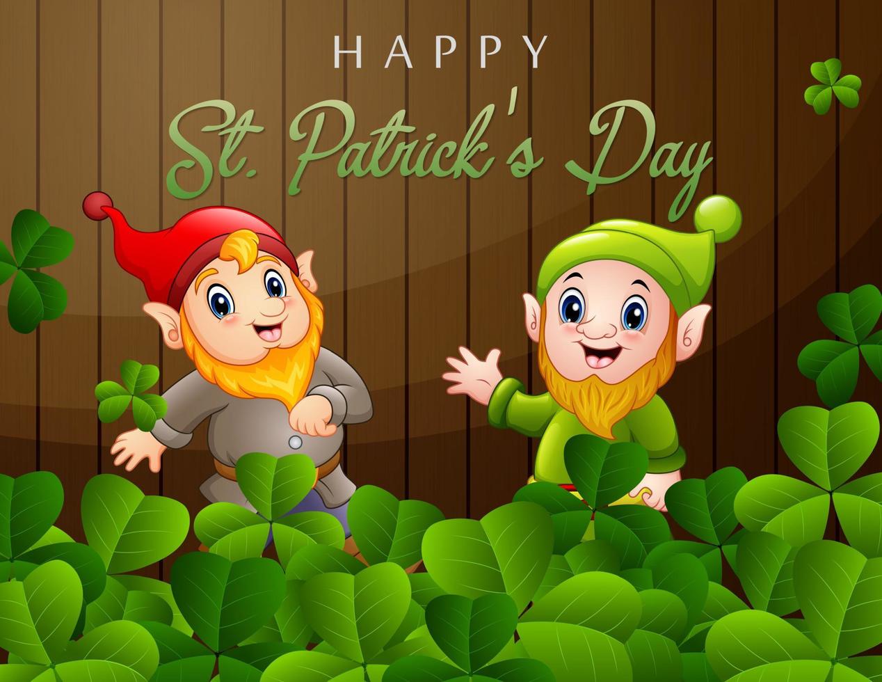 Happy St Patrick's Day background with two cute dwarfs vector
