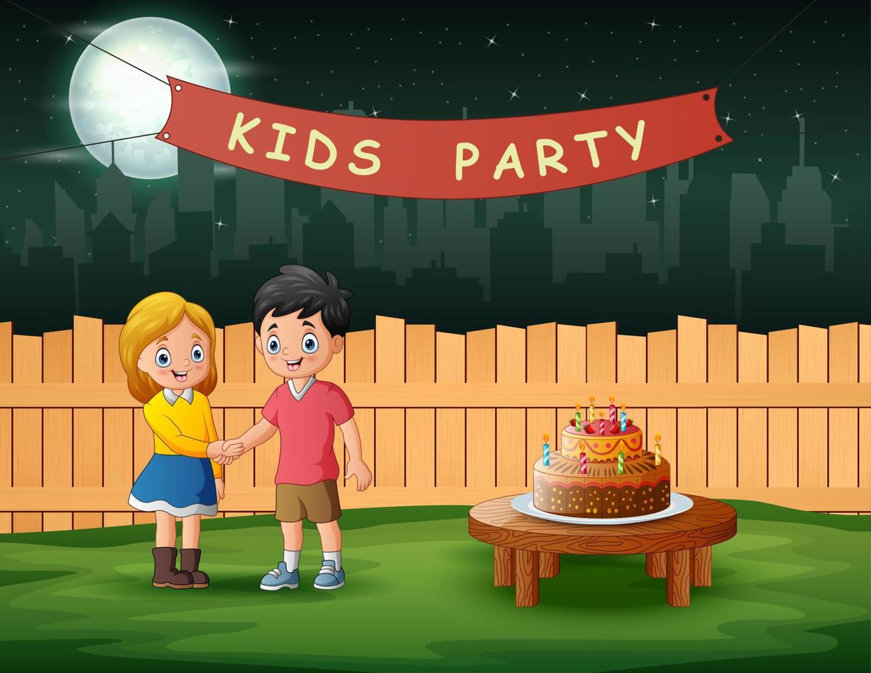 Happy teenager boy and girl in the night party vector