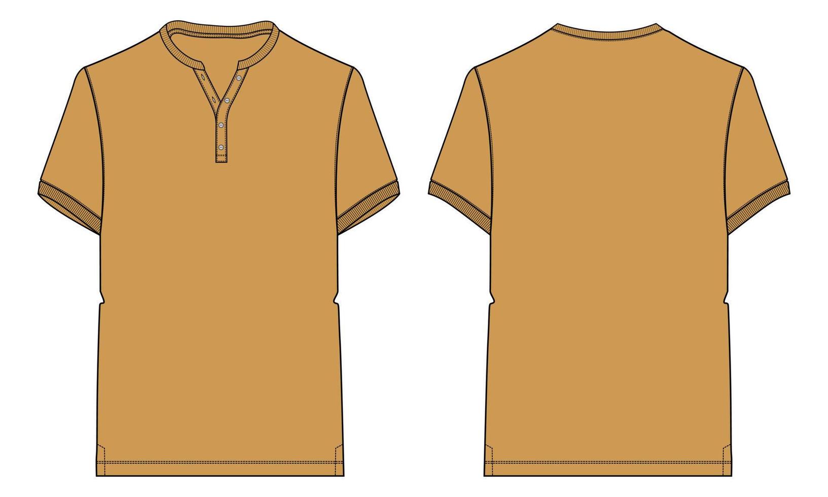 Short sleeve T shirt with pocket Technical Fashion flat sketch vector illustration Yellow color template front and back views. Apparel design mock up card. Easy edit and customizable.