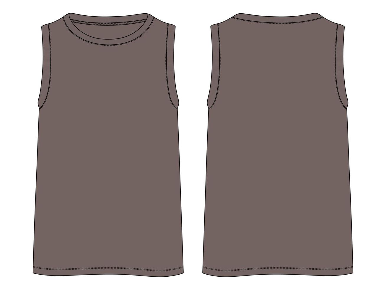 Tank Tops Technical Fashion flat sketch vector illustration Khaki Color template Front and back views. Apparel tank tops mock up for men's and boys.
