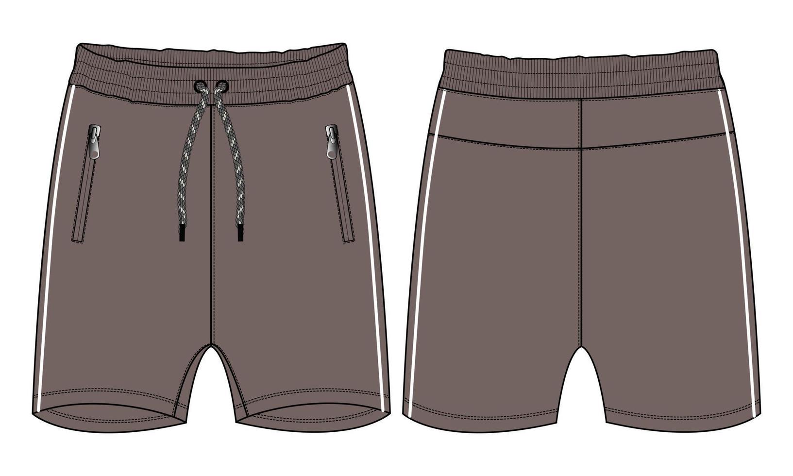 Short pants Flat sketch vector illustration khaki color  template isolated on white background.