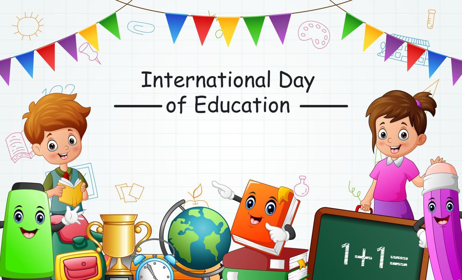 International day of Education with happy girl and boy student vector