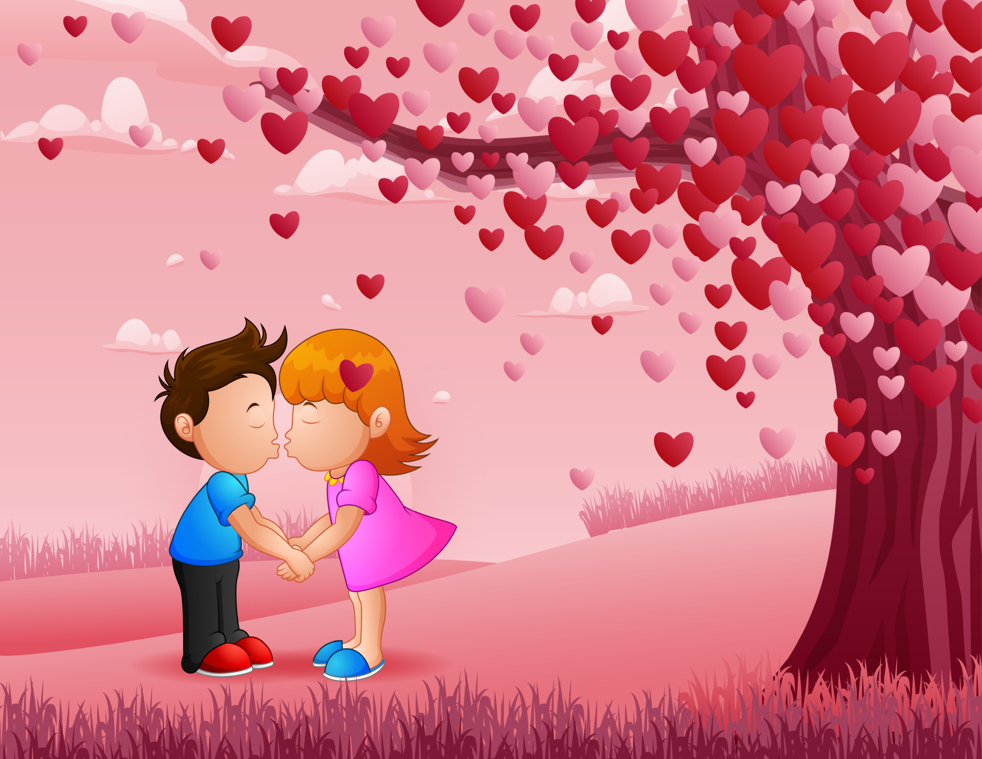 Cartoon illustration of a couple kissing under a heart tree 7159837 Vector  Art at Vecteezy