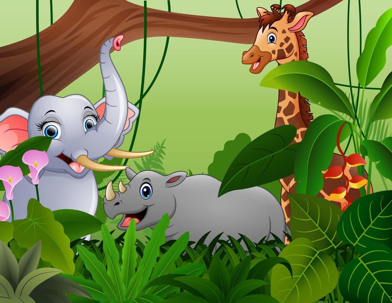 dibujos animados de animales salvajes en los arbustos de los árboles vector