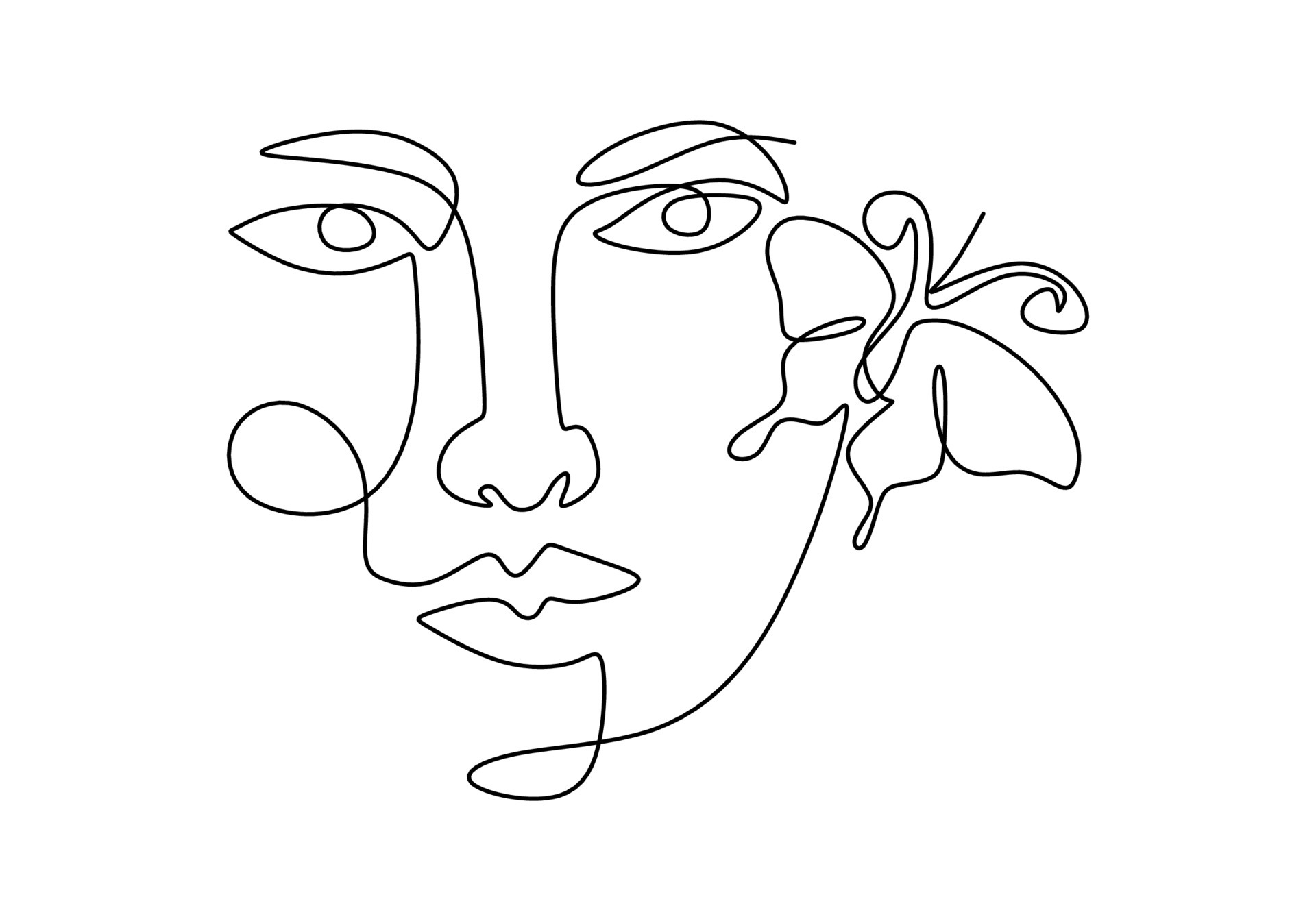 One continuous single line of abstract woman and butterfly 7159902 ...