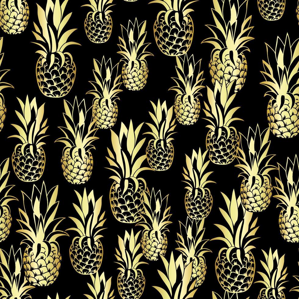 Seamless pattern with gold pineapple tropical fruit vector