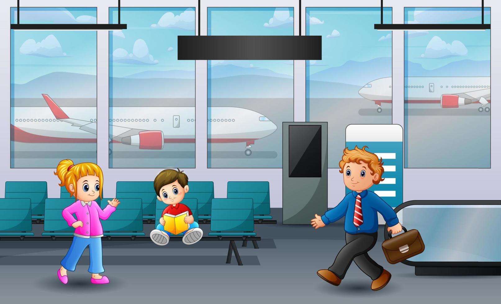 Illustration of airport interior with passengers concept vector