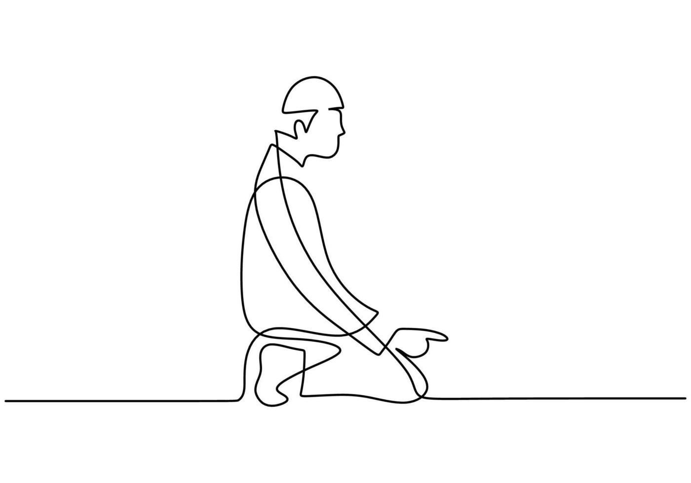 One continuous single line of man pray sitting on white background. vector