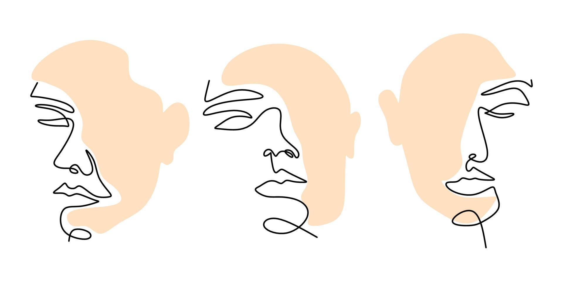 One continuous single line of abstract woman face on white background. vector