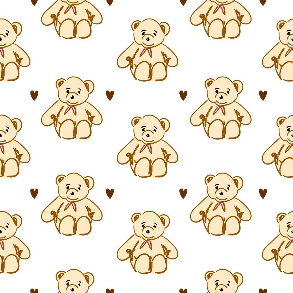 Seamless pattern of cute little teddy bears on white background. vector