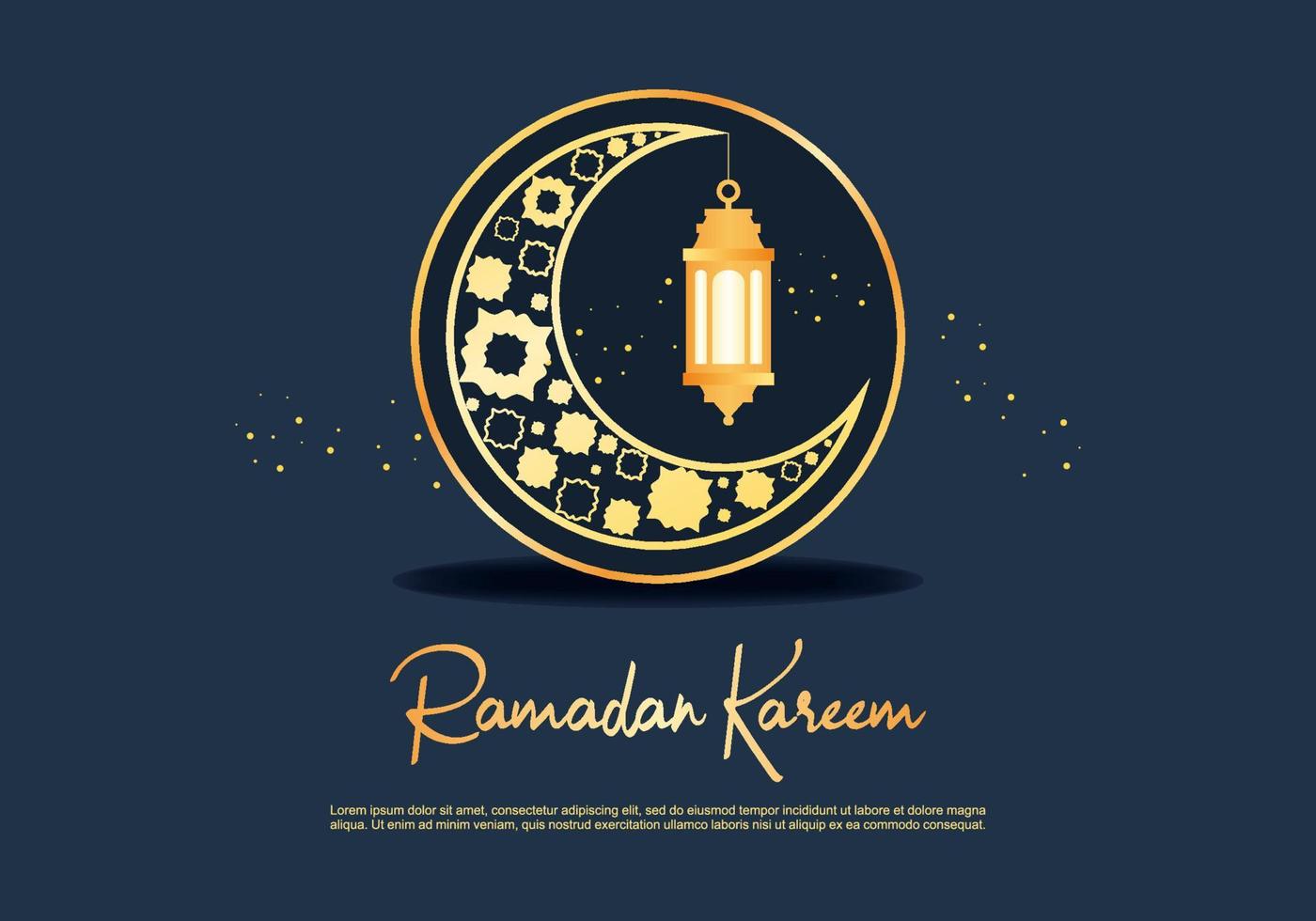 Ramadan kareem greeting card with islamic ornaments in moon, lantern vector