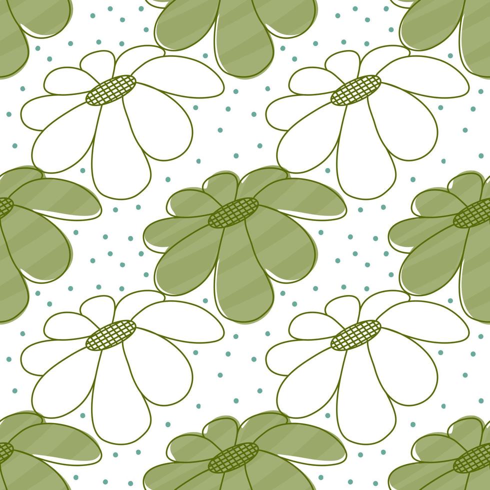 Seamless with green floral pattern. Hand drawn vector lines. Fabric pattern, wrapping paper. Decorative pattern.
