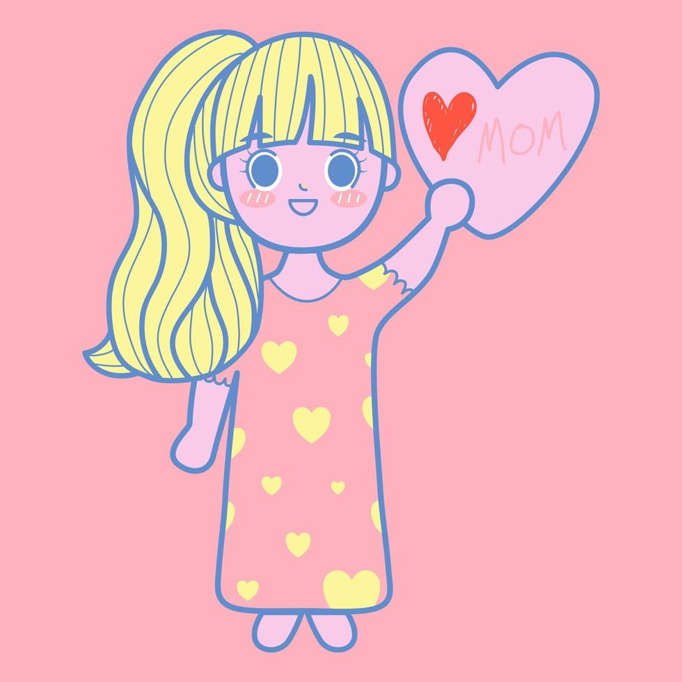 Happy Mother's Day Cute and colorful. Girl with greeting card. For celebrating Mother's Day. Decorations for cards. Vector illustration.