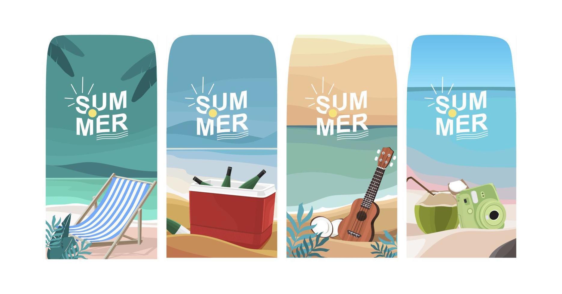 Vector set of social media stories design templates, backgrounds with copy space for text - summer landscape - background for banner, greeting card, poster and advertising - summer vacation concept