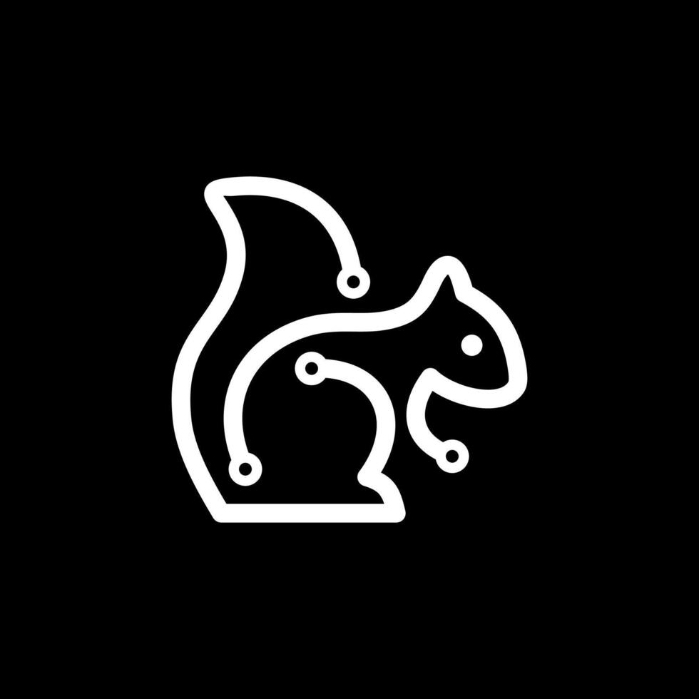 squirrel tech. squirrel illustration logo that uses lines to become objects with data nuances or AI technology vector