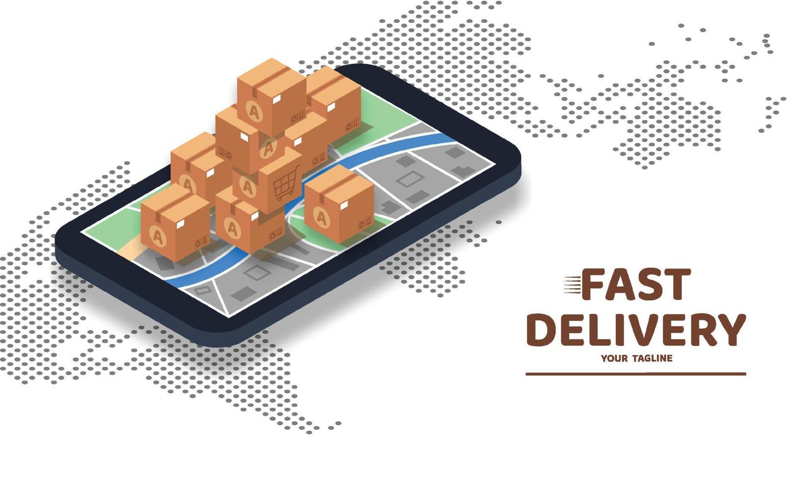Online delivery logistic service concept flat design. Pile of stacked sealed cardboard boxes. Vector illustration
