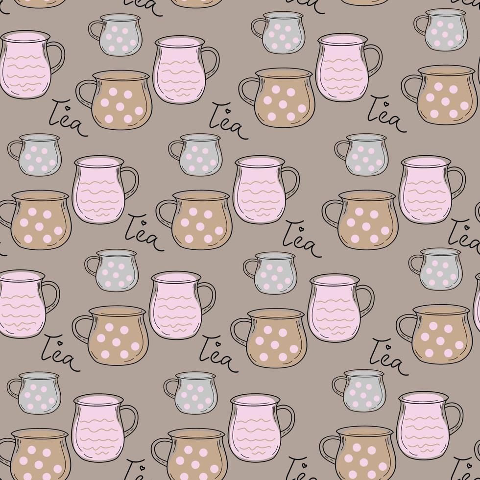 Cup hand drawn outline doodle seamless pattern. vector