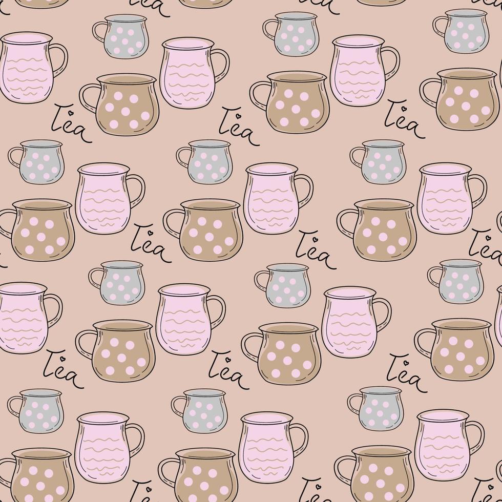 Cup hand drawn outline doodle seamless pattern. vector