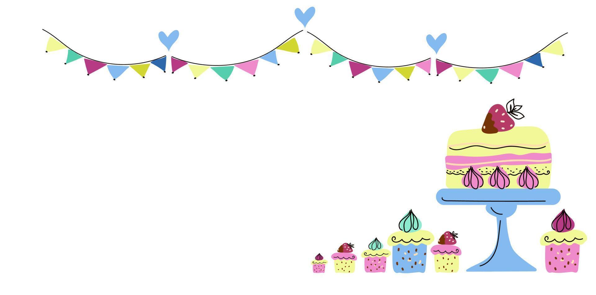 Birthday banner, invitation. Cartoon vector element design.