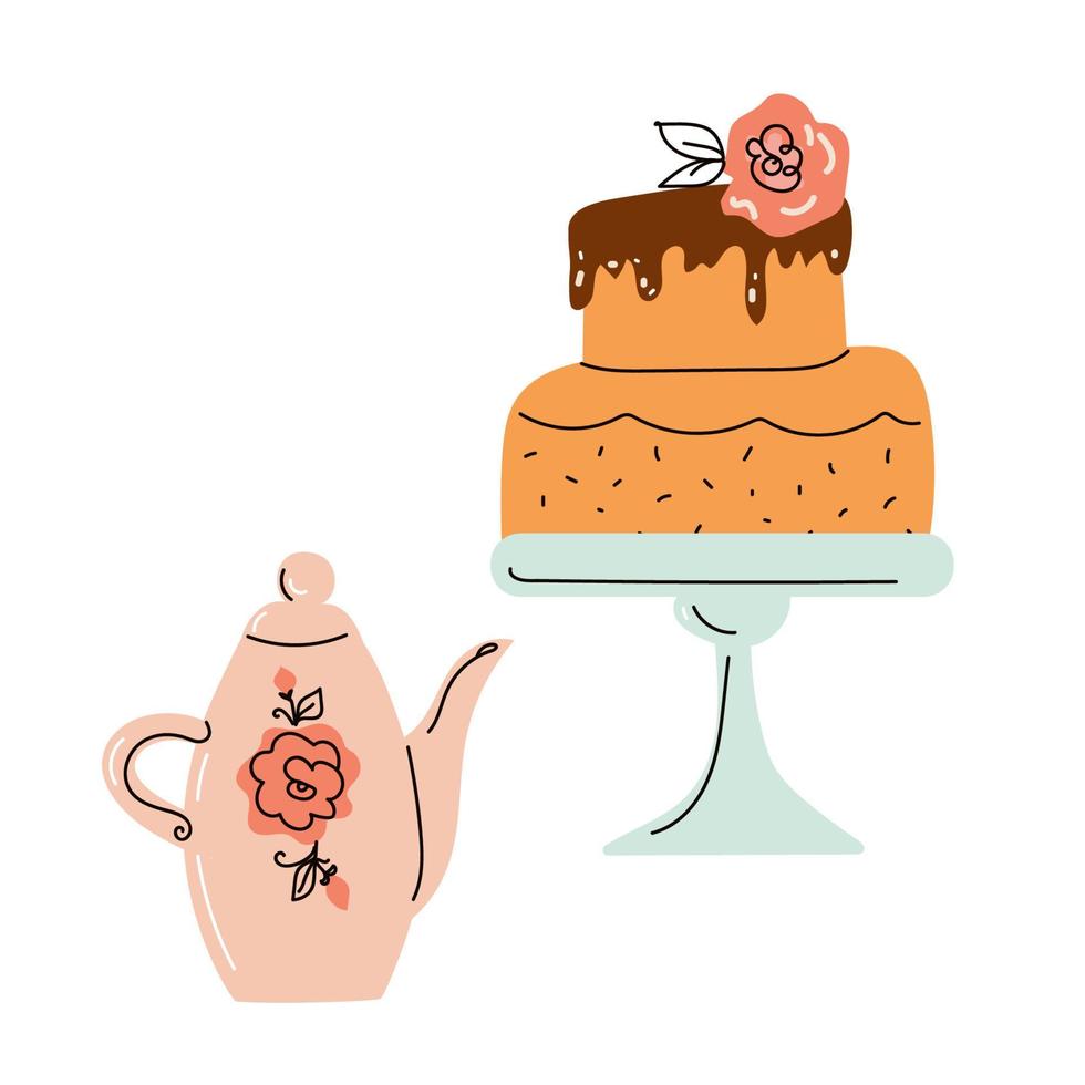 Afternoon tea Stand set with cakes, coffee house icons of desserts. vector