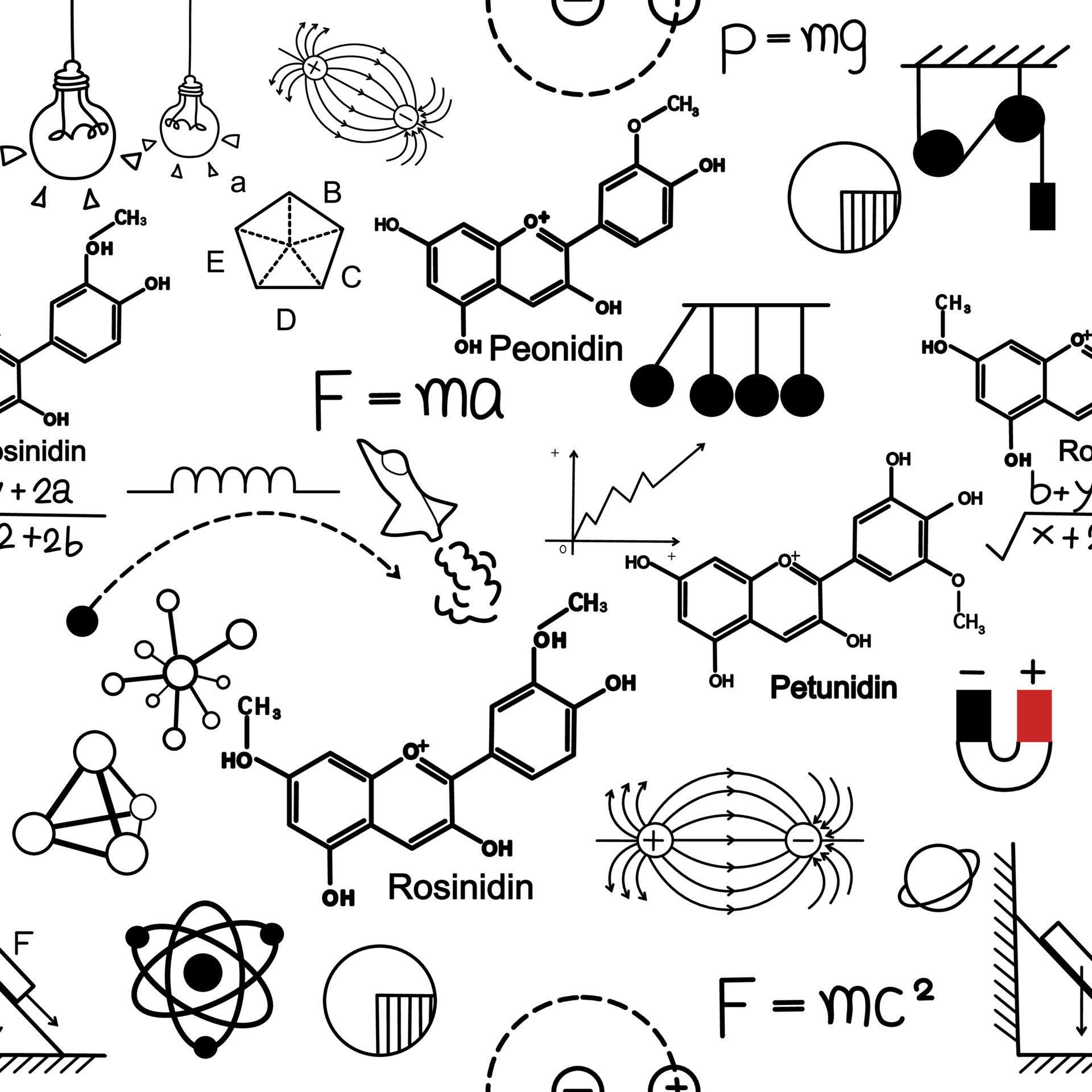 Hand drawn physic formula Science knowledge education. Chemical formula