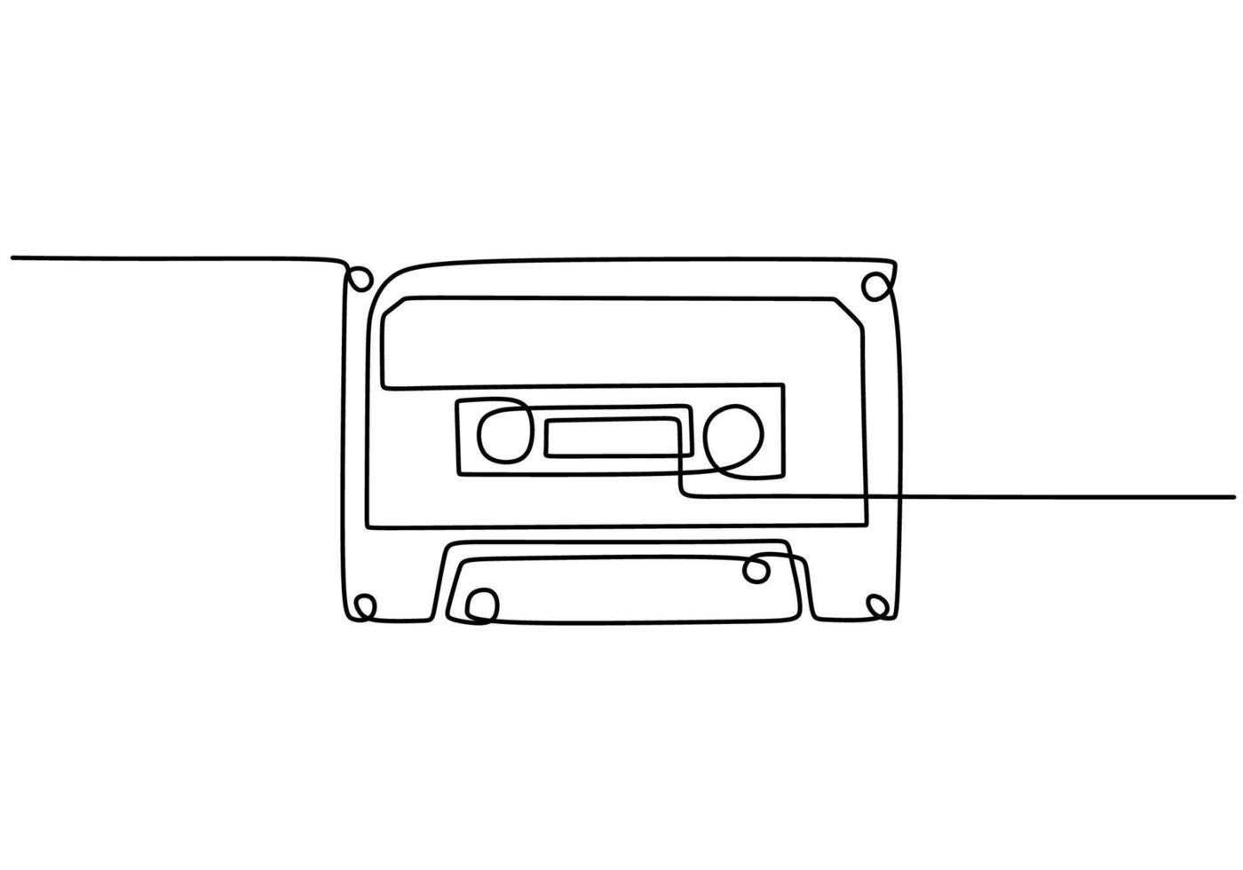 One continuous single line of cassette isolated on white background. vector