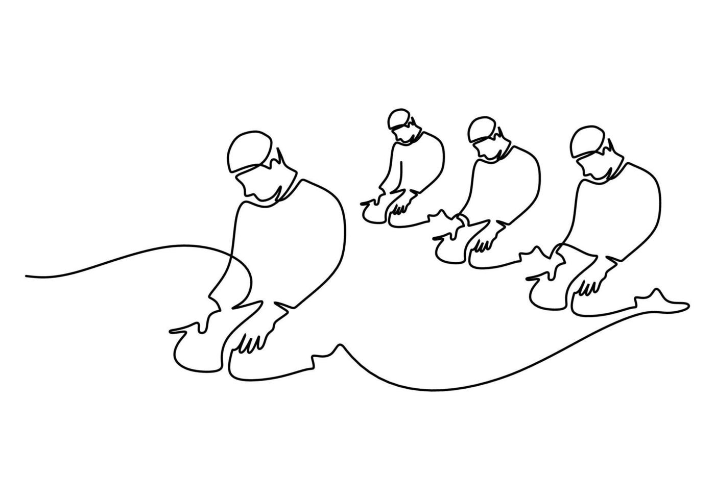 One continuous single line of people pray together on white background vector